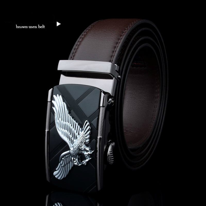 belts for Men Eagle Metal Automatic Buckle Split Leather Waist belt for luxury cowhide men's belt Novelty 3.5cm: White / 105CM
