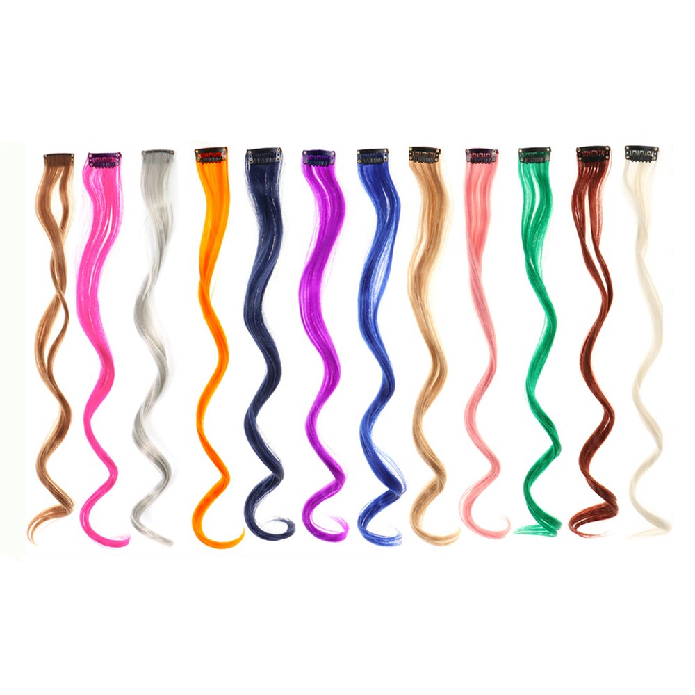 Clip In Een Stuk Kleur Haar Lange Golvende Kleurrijke Regenboog Synthetisch Hair Extensions 22 Inch Party Hoogtepunten Voor Vrouwen Kids meisjes