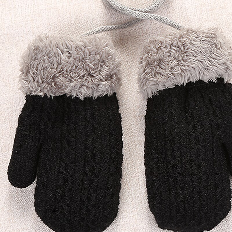 Gants tricotés chauds pour enfants, fourrure épaisse, hiver