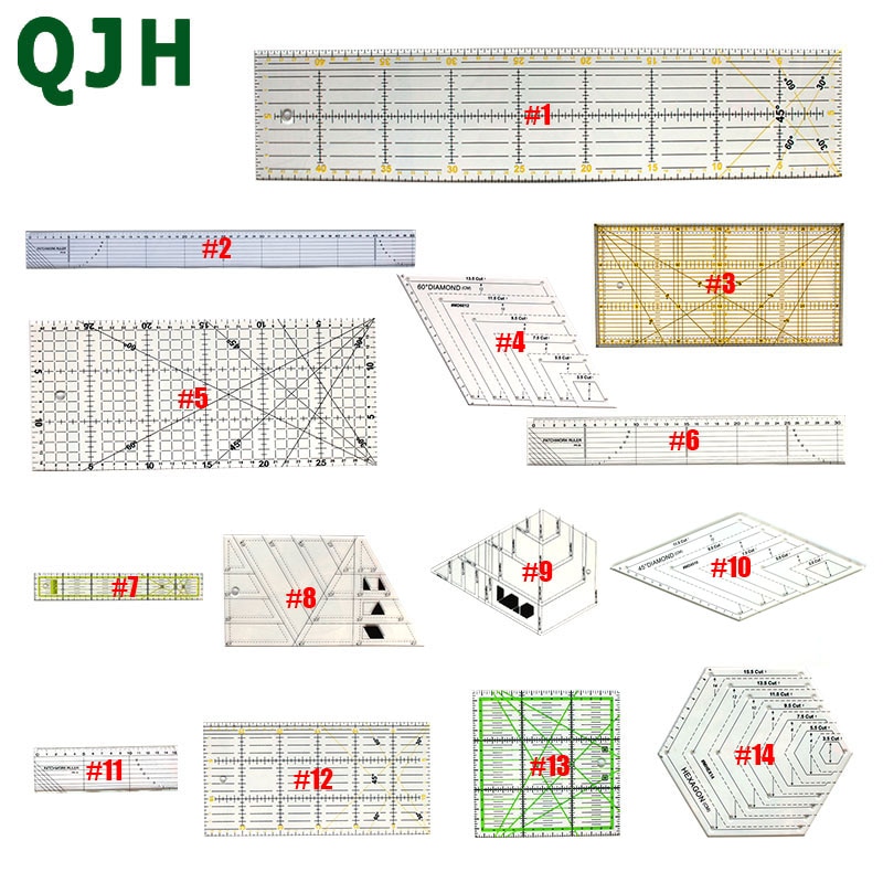 14 modeller komplett stil patchwork linjal gjør-det-selv syverktøy gjennomsiktig akrylmateriale quilting linjal skredder kontor skoleutstyr