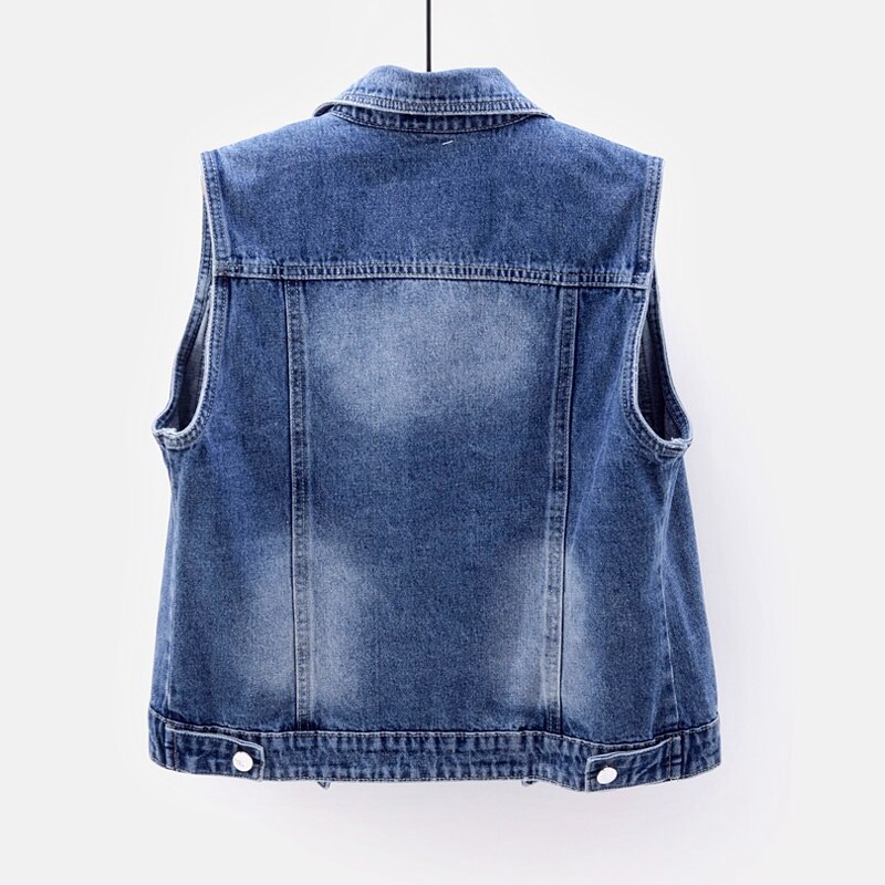 5xl ærmer uden ærmer til kvinder sommer vest denim vest casual korte jeans jakke perlehul slank jeans frakke