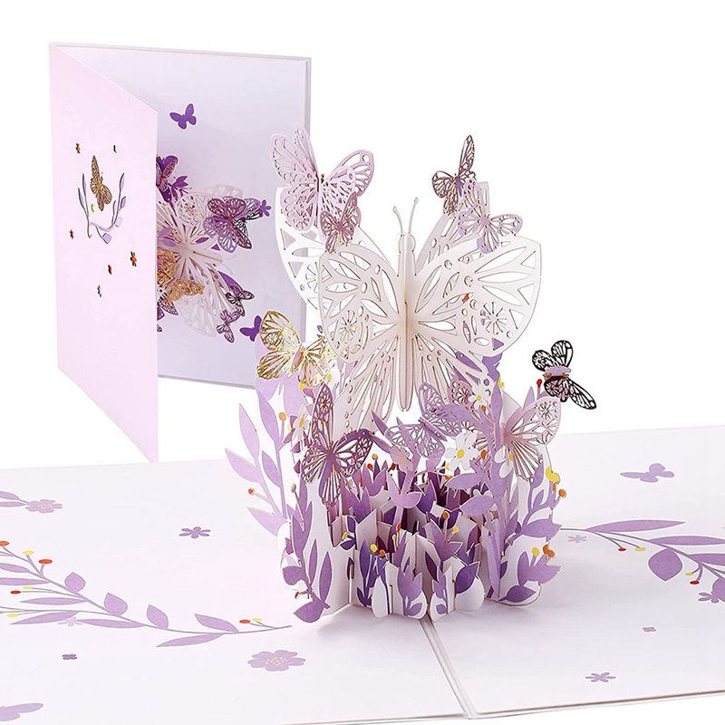 Purple Butterfly Birthday Popup Card, Butterfly Flower Basket 3D Greeting Cards For Women Girl Daughter, Mothers Day: Default Title