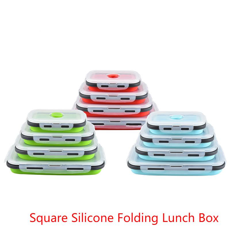 Silicone Folding Lunch Box Refrigerator Storage Microwave Heating Portable Outdoor Food Storage Container Lunch Box Kitchen Tool