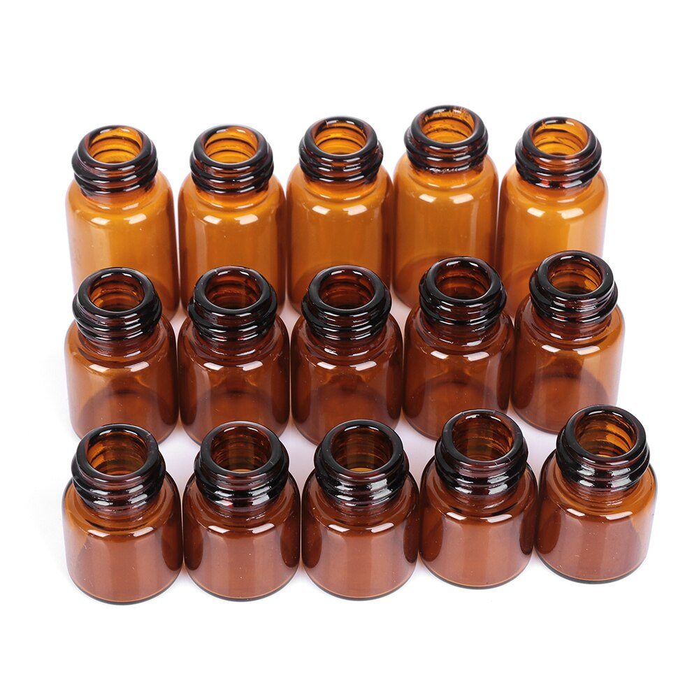 10PCS 1/2/3/5ml Glass Essential Oil Storage Bottle Vials Cosmetic Container Jar Orifice Brown Reducer & Cap Refillable Bottles