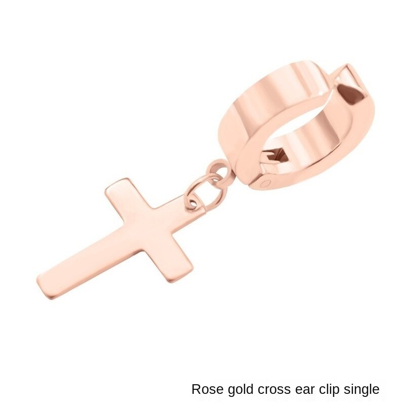 1 Pcs Rvs Clip Op Non Piercing Oorbellen Voor Vrouwen Mannen Zwarte Goud Kleur Cross Gothic Punk Rock Pendiente: style2rosegold