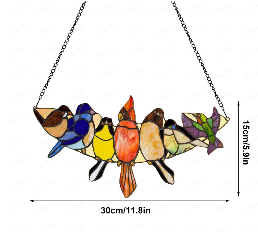 Multicolor Birds On A Wire High Stained Glass Suncatcher Window Panel Series Ornaments Pendant Home Decoration Hanging For Doors: K