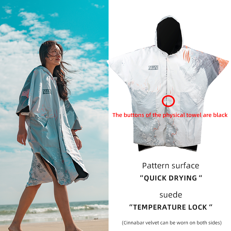 Nu-June Surfponcho Fleece gevoerd Herfst Winter Strandlaken Mantel Warme badjas Winddicht met capuchon voor strand Hete lente: groen