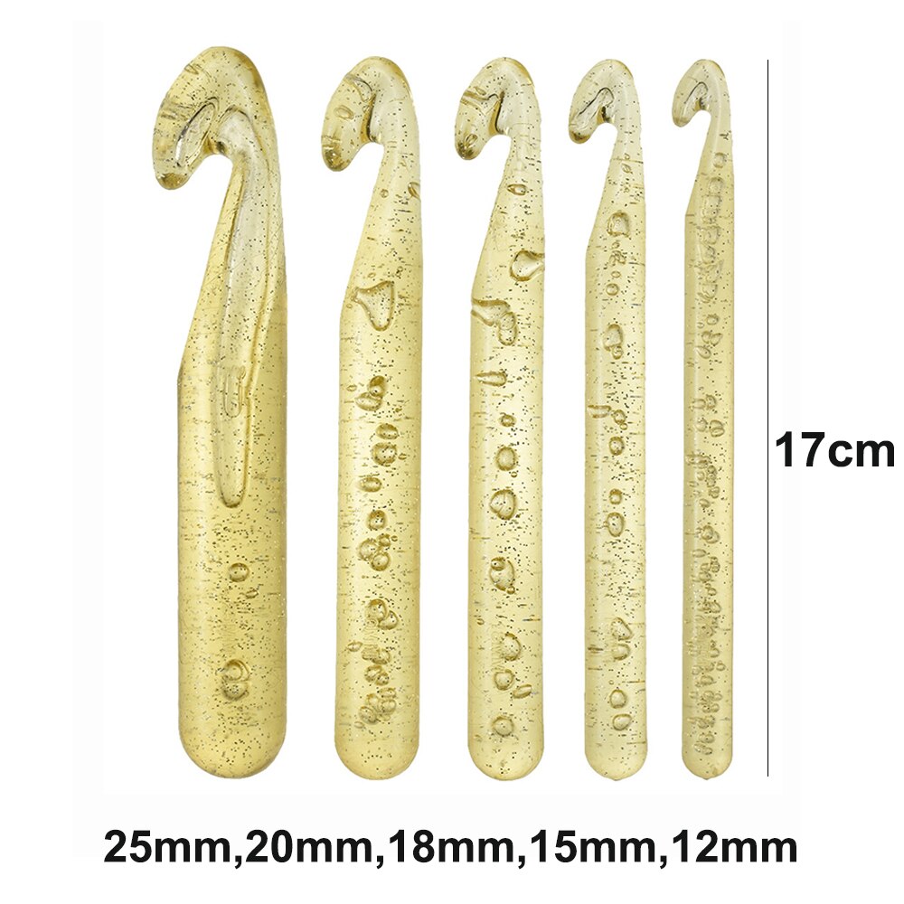 Large Size Crochet Hook Transparent Gold Bold Plastic Crystal Crochet ABS Craft Crochet Hooks Knitting Needles DIY Tools