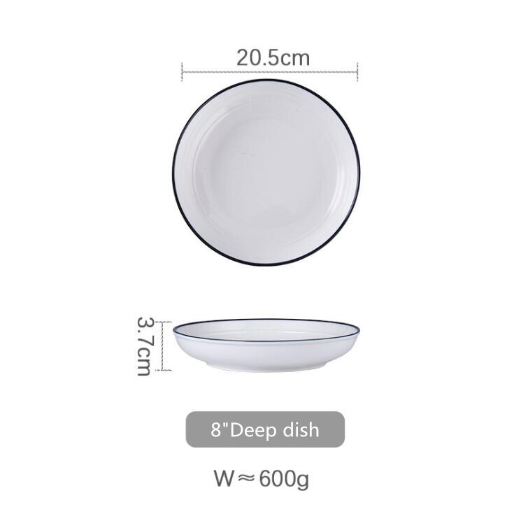 White screw Thread Dinner Plate Ceramic Kitchen Plate Tableware Set Food Dishes Rice Salad Noodles Bowl Soup Bowl 1pc: 8inch Deep dish