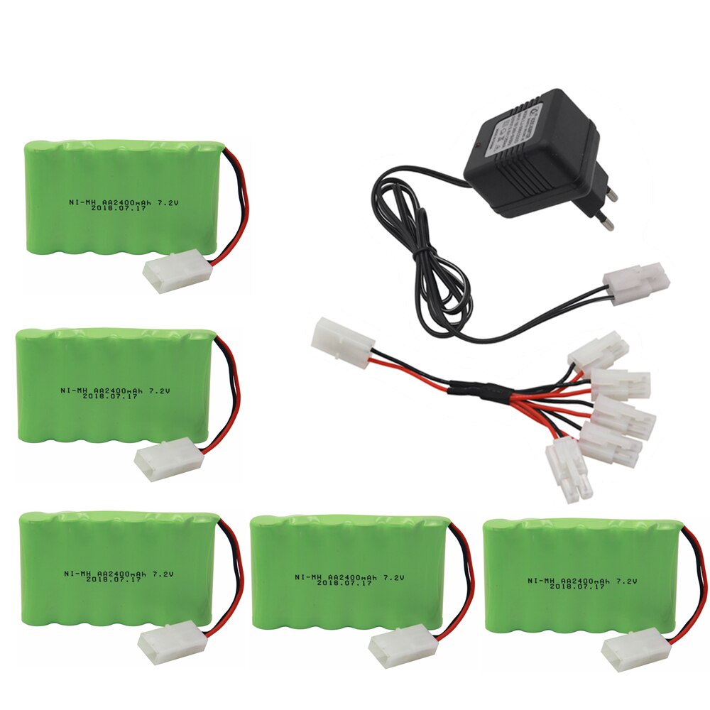 7.2v 2400 mah aa ni-mh batteri tamiya med oplader høj kapacitet elektrisk legetøj batteri fjernbetjent bilskib robot genopladelig 7.2 v: 5 stk eu