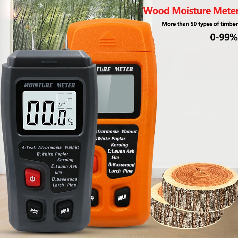 Wood Moisture Meter Two Pins Digital Wood Humidity Tester Hygrometer Timber Damp Detector Tree Density Digital Tester 0-99.9%