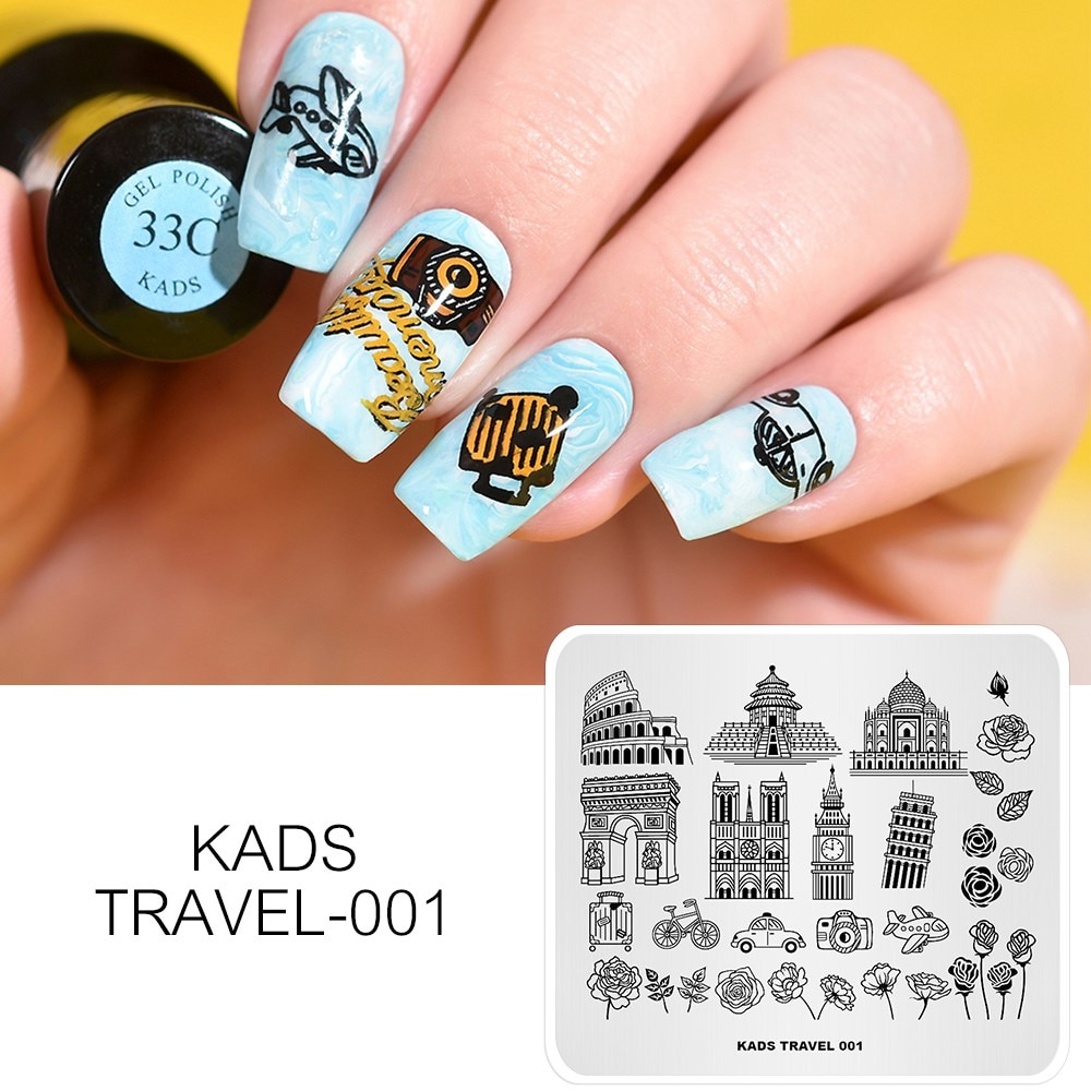 Kads Reizen 001 Toerisme Beroemde Gebouw Transport Diy Bloemen Template Stencil Beauty Tools Nail Art Stempel Plaat