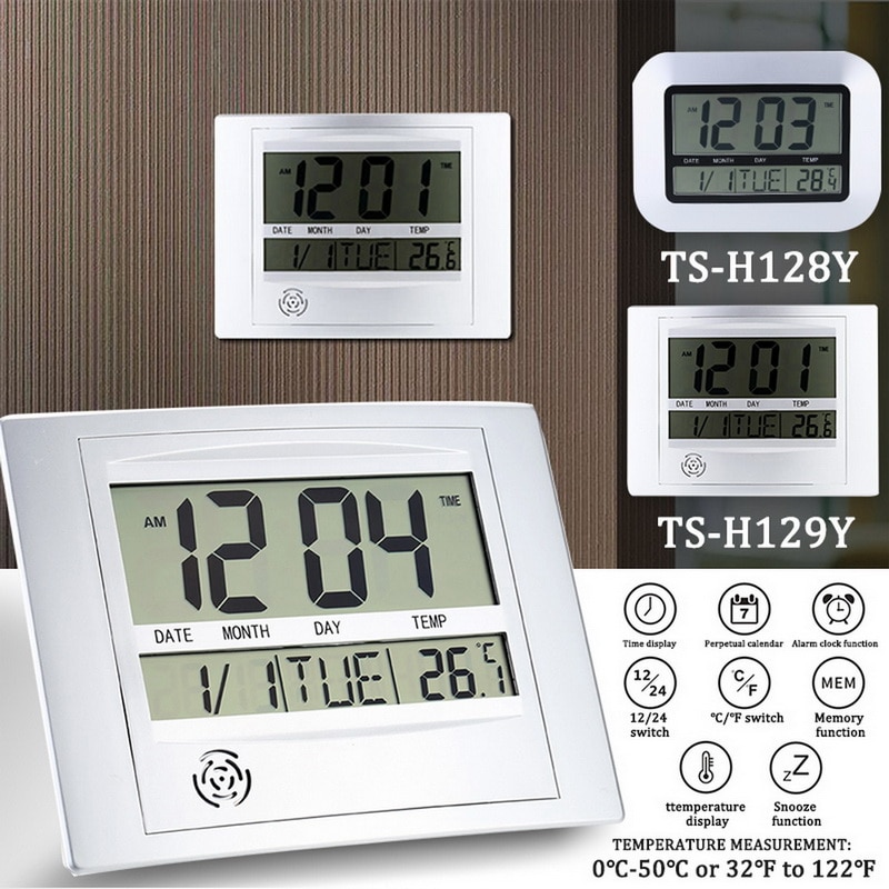Decorative Digital Wall Alarm Clock Desk Calendar Thermometer Humidity Temperature Hygrometer Radio Controlled Clock