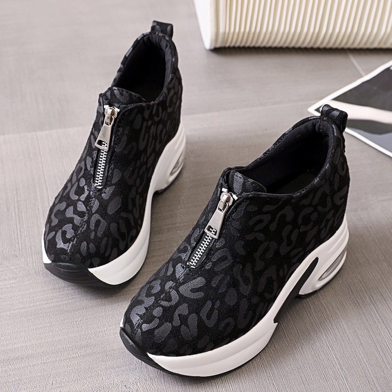 Vrouwen Sneakers Leopard Hoogte Toenemende Vrouw Gevulkaniseerd Schoenen Dikke Bodem Rits Vrouwtjes Wiggen Dames Casual Schoenen