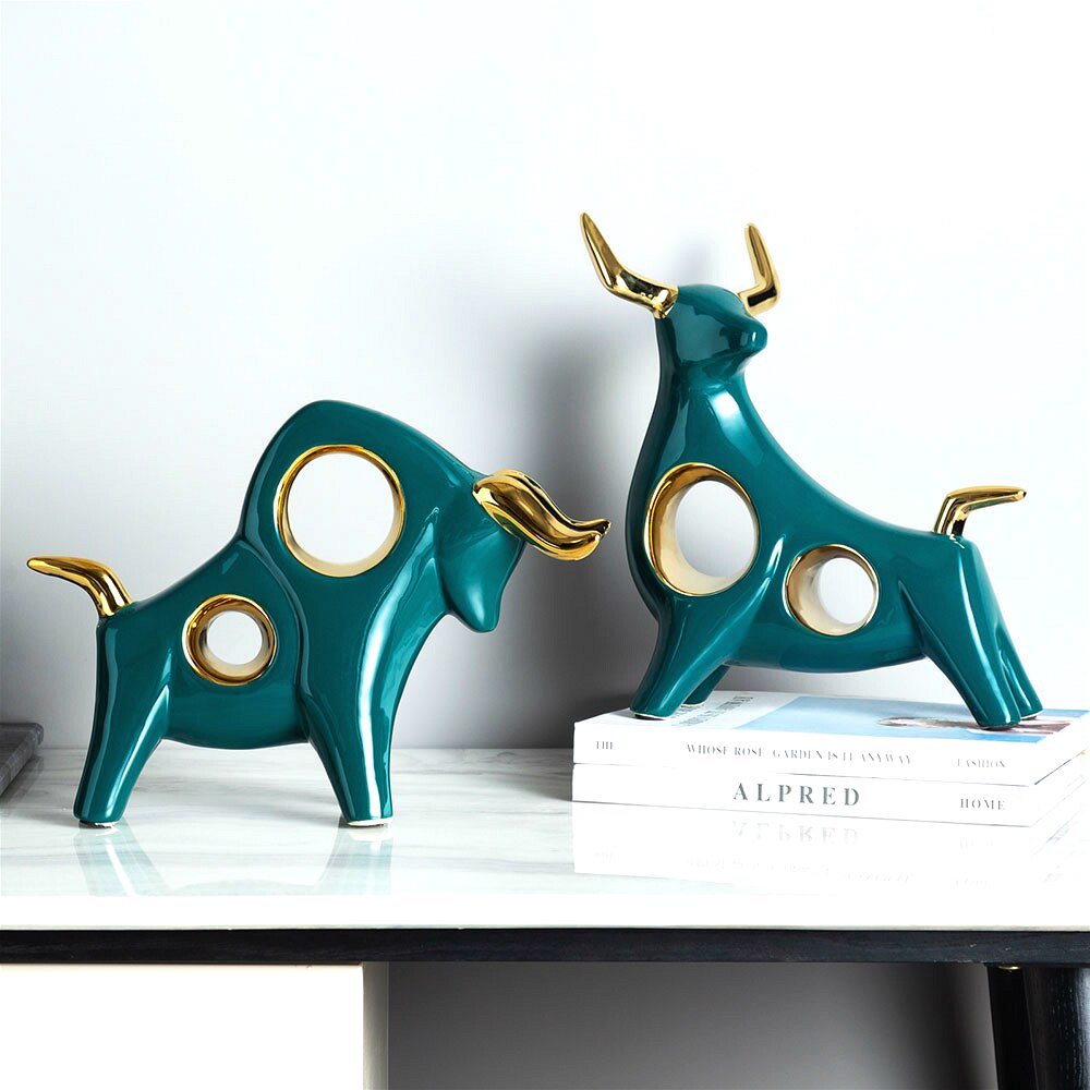 Heminredning keramik djur modell prydnad ko och rådjur staty skulptur prydnad skulptur modern konst nordisk inredning hem