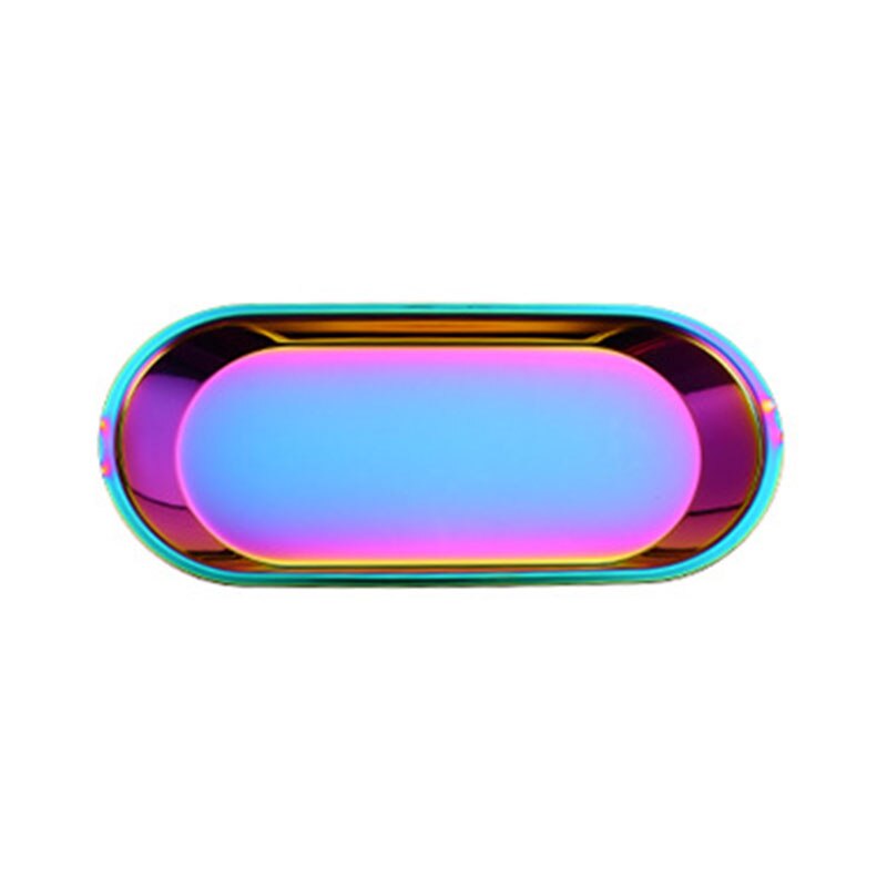 Customization Stainless Steel Storage Tray Rose Gold Colroful Metal Oval Fruit Plate ewelry Display Metal Storage Tray: multicolor / big