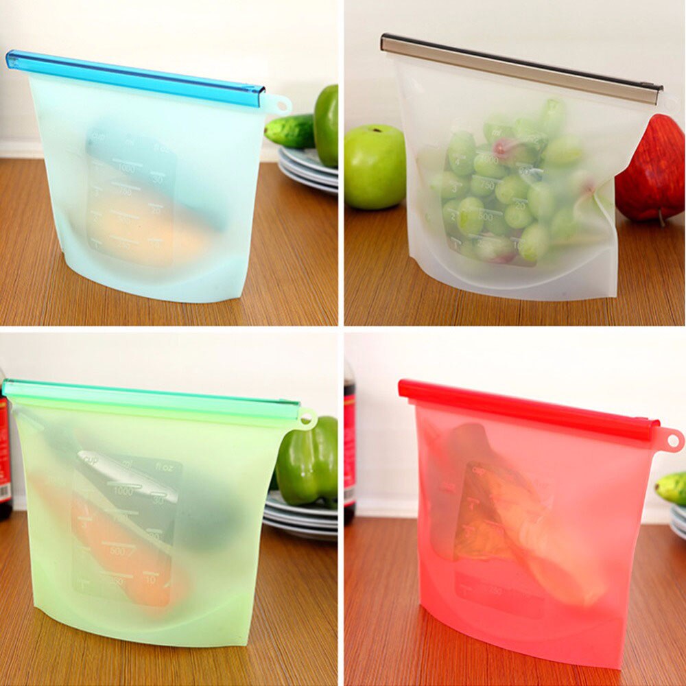 Sqinans bolsas reutilizables de silicona al vacío para almacenamiento de alimentos con cierre, bolsas frescas para nevera, envoltorios, contenedor de comida de cocina, bolsa Ziplock