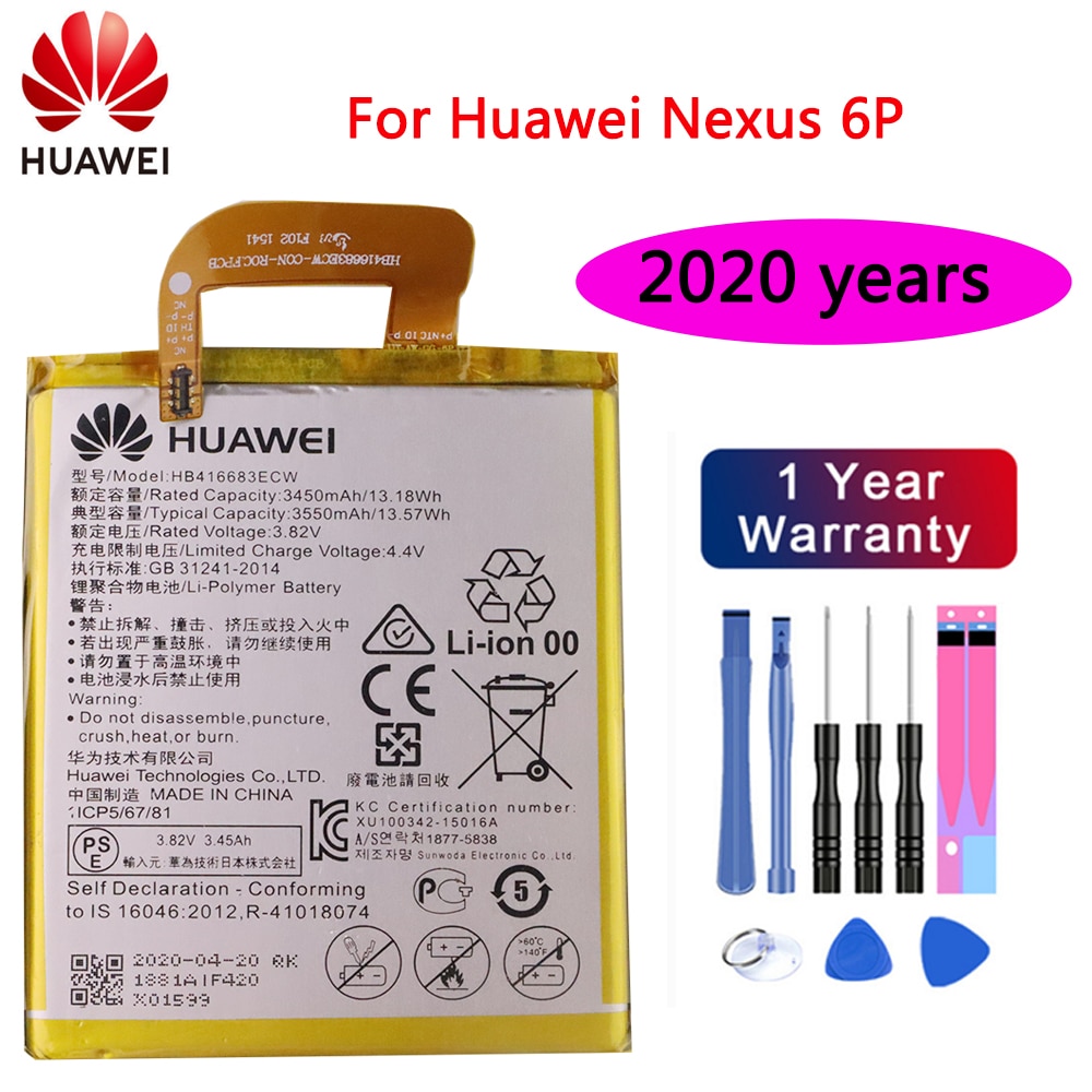 Huawei 100% oryginalna bateria HB416683ECW 3450mAh dla Huawei Nexus 6P H1511 H1512 oryginalna bateria zamienna z darmowymi narzędziami