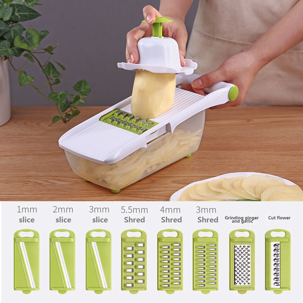 Keuken Multifunctionele Handleiding Groente Cutter Slicer 8-In-1 Rvs Verwisselbare Messen Dunschiller Wortel Rasp
