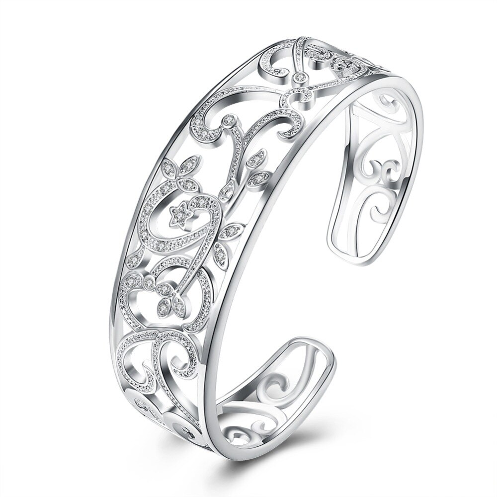 Pulsera de plata pura 925 para mujer, pulsera ajustable, pulsera de Zirconia, pulsera de mujer, joyería nupcial de boda
