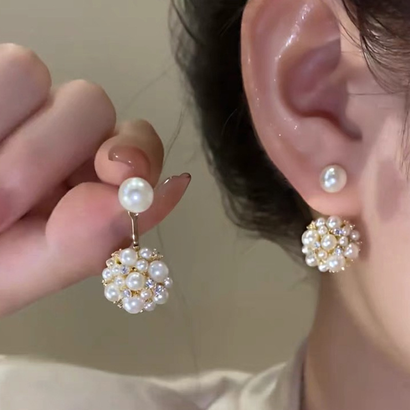 Pendientes colgantes de perlas grises para mujer, aretes elegantes franceses, joyería de de , accesorios de corazón Vintage para , , novedad de 2023: PALLADIUM