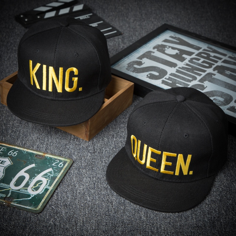 Menn kvinner konge dronning bokstaver mønster broderi baseball lokk gate hofte hopp caps snapback par flat hatt  a69