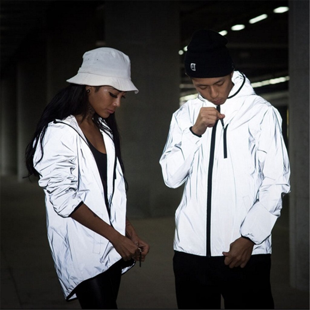 Men Reflective Hooded Jacket Casual Night Colorful Windbreaker Man popular Hip-hop Coats