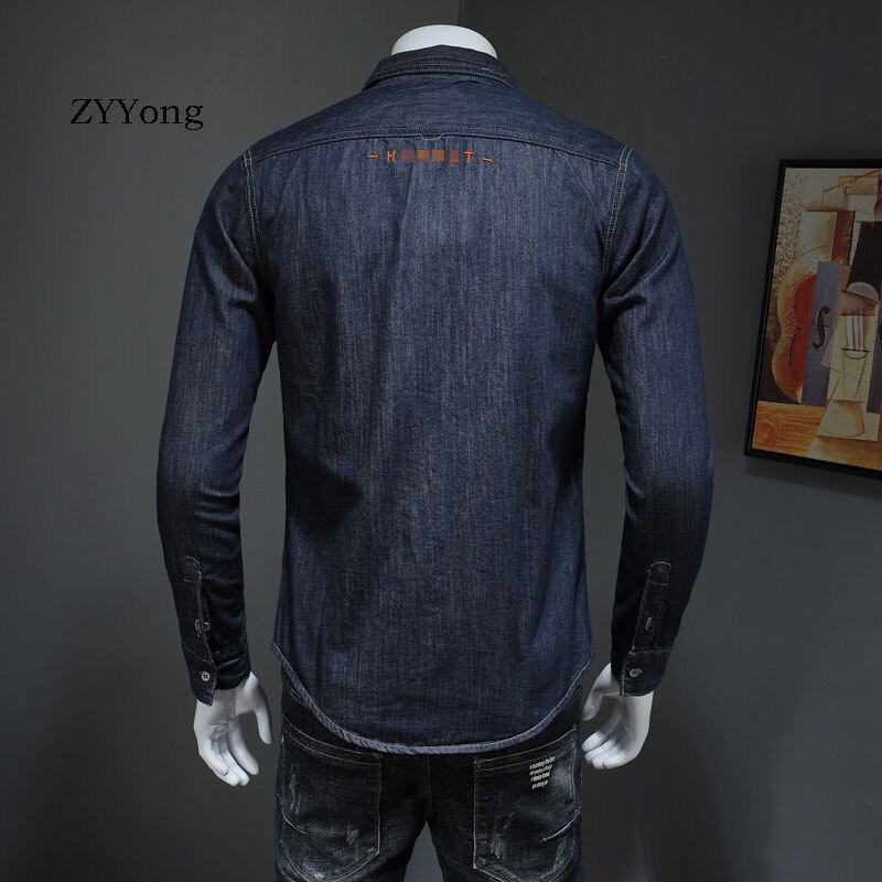 Japansk stil bomuld bombefly pilot langærmet blå tynd denim skjorte herre jean frakke streetwear afslappet cowboy tøj