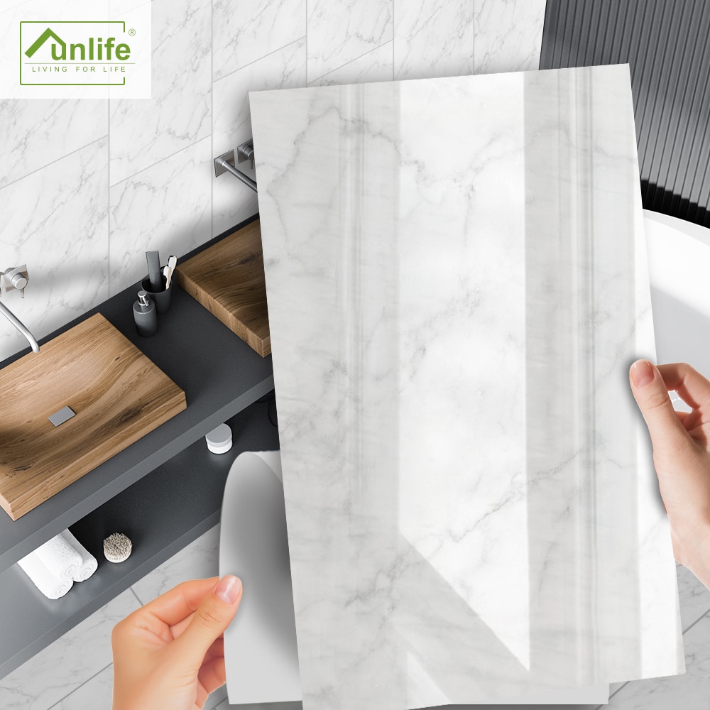 Funlife[R] NOUVELLE MAISON SERIES[TM] 30x60cm White Marble Waterproof PVC DIY Tile Sticker For Floor Kitchen Bathroom Decor