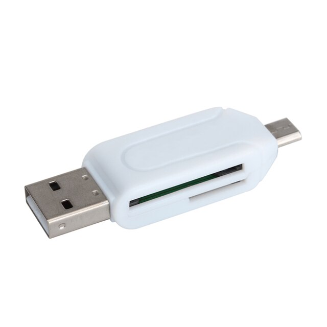 Portable USB 2.0 + Micro USB OTG SD TF Memory Card Reader Adapter For Cell Phone Computer Tablet PC 5 Colors: White