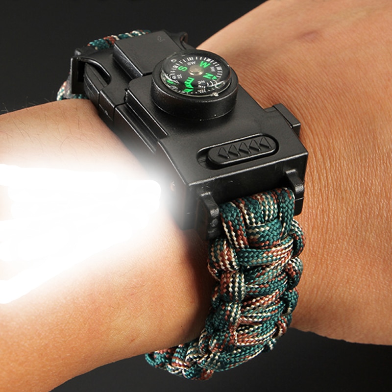 Multifunctionele Led Licht Paracord Verstelbare 22-24Cm Lengte Armband 4Mm Diameter Paracord 550 Camping Wandelen Survival Gereedschap