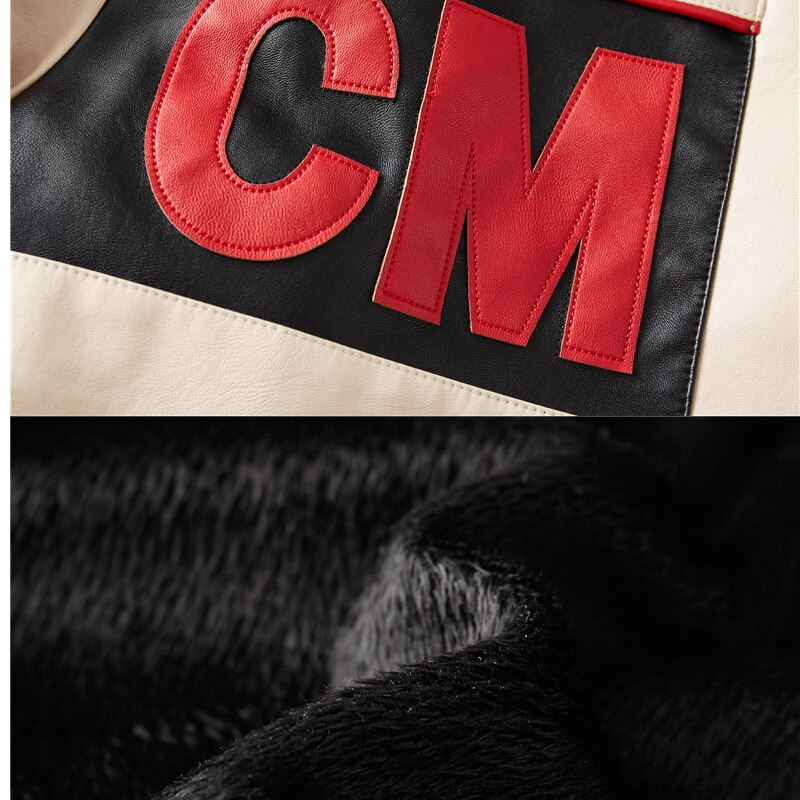 Vinter læderjakke mænd letter fleece motorcykel pu jakke mandlig slim stand krave afslappet windbreaker patchwork colorblock frakke