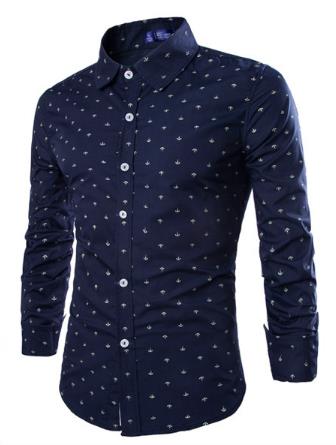 Zuzk 4 farger herre slim fit casual hvit skjorte lange armer oversize skjorter ankertrykk herre skjorte m -4xl: Marinen / Xl bryst 112cm