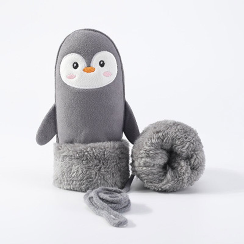 Gants pour enfants hiver épais cachemire dessin animé pingouin requin daim cuir gants garçon/fille suspendus cou mitaines de Ski H29