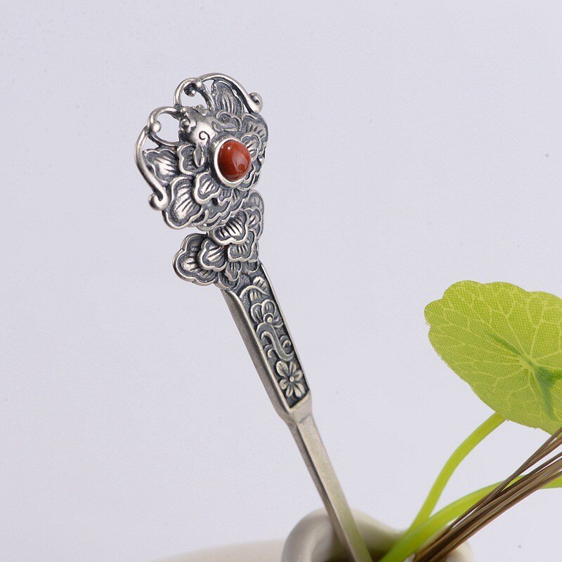 Bocai  s925 haarnadeln aus sterlingsilber mit anhänger, reichhaltige blumen, südlicher rutil-kopfschmuck, reines silber, damen-edelstein-haarnadelschmuck