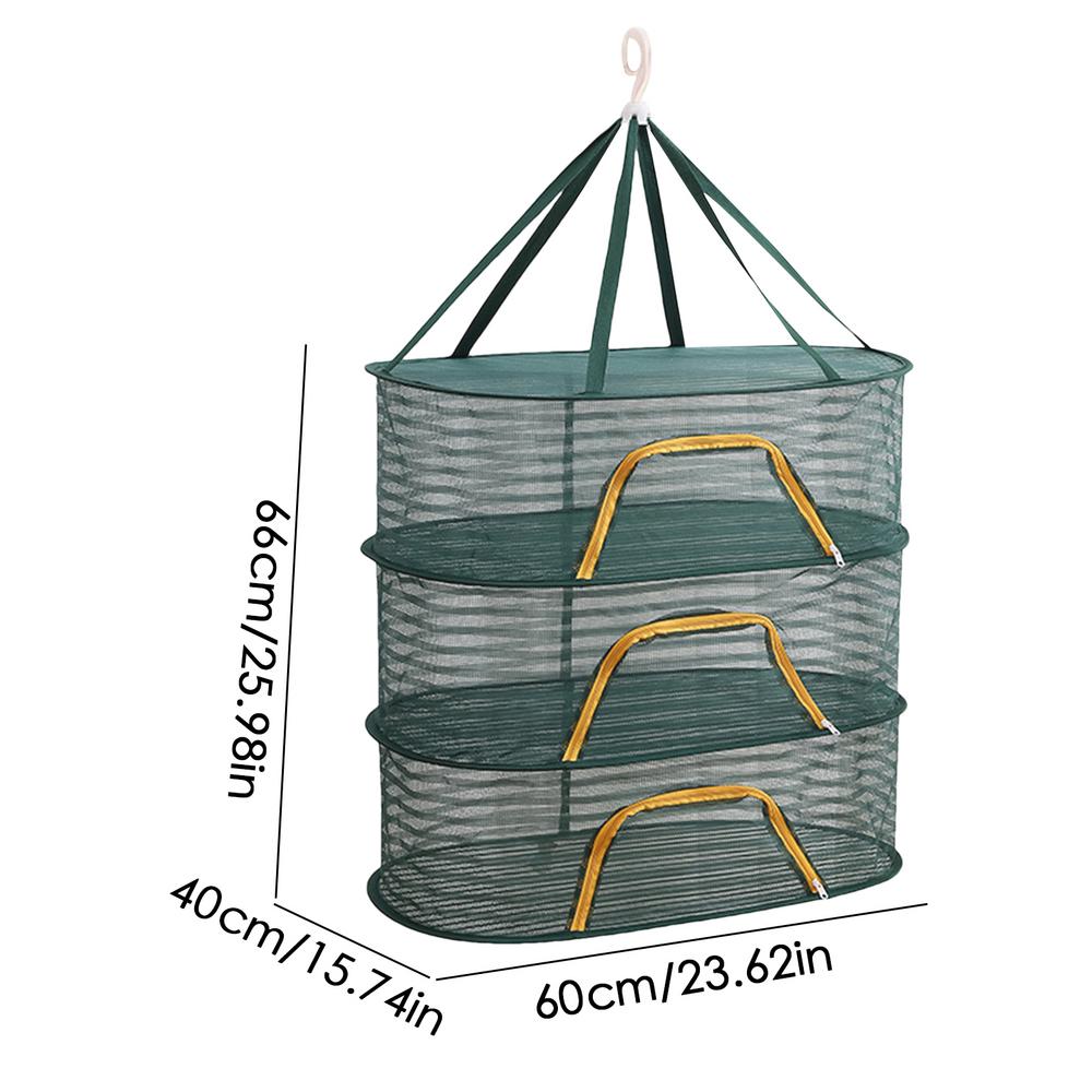 Sun Drying Rack For Food 3 Layers Foldable Dryer Rack With Zippers Large Portable Vegetable Drying Rack For Fruits Plants: green