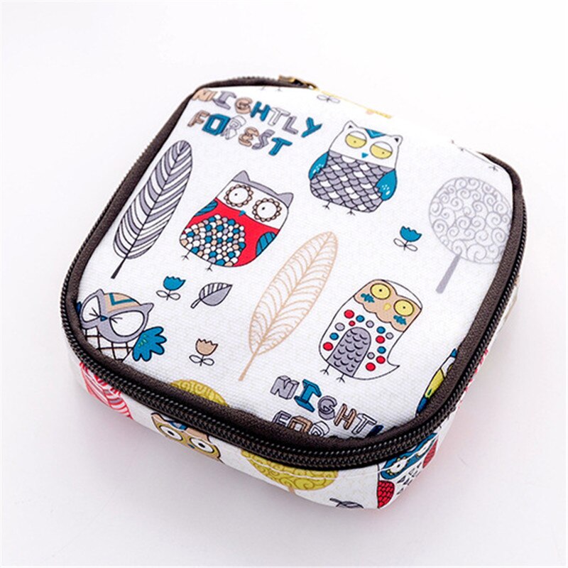 Moda feminina pequenos sacos cosméticos viagem mini guardanapos sanitários compõem moeda cartão de dinheiro batom bolsa de armazenamento sacos: White Owl