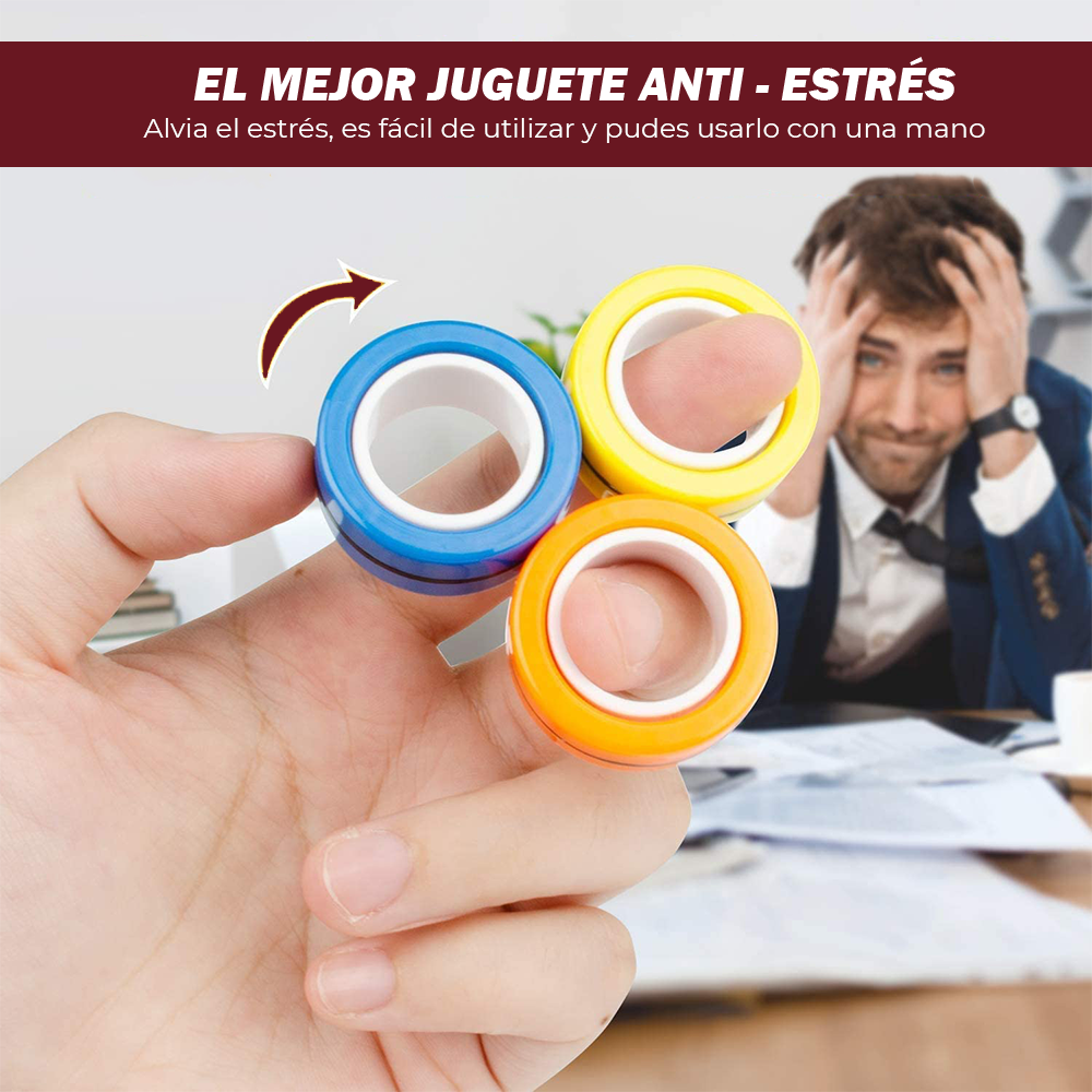 Juguetes de Anillos Magnéticos (6 Unidades). Aros Giratorios con Imán para Aliviar el Estrés, TDAH. Apto para Niños y Adultos.
