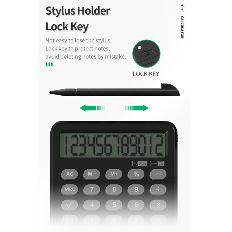12 Digit Display Calculator Notepad LCD Writing Tablet Drawing Board Basic With Stylus Pen Erase Button Lock