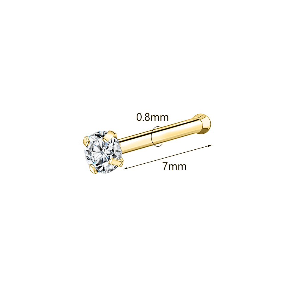 ZS 18/20G 925 scheggia narice piercing Placcato Oro Naso Borchie Zircone Lucido Setto Anelli Al Naso per Le Donne Reale sterlina Naso perno: bianca / Luce di Colore Giallo Oro