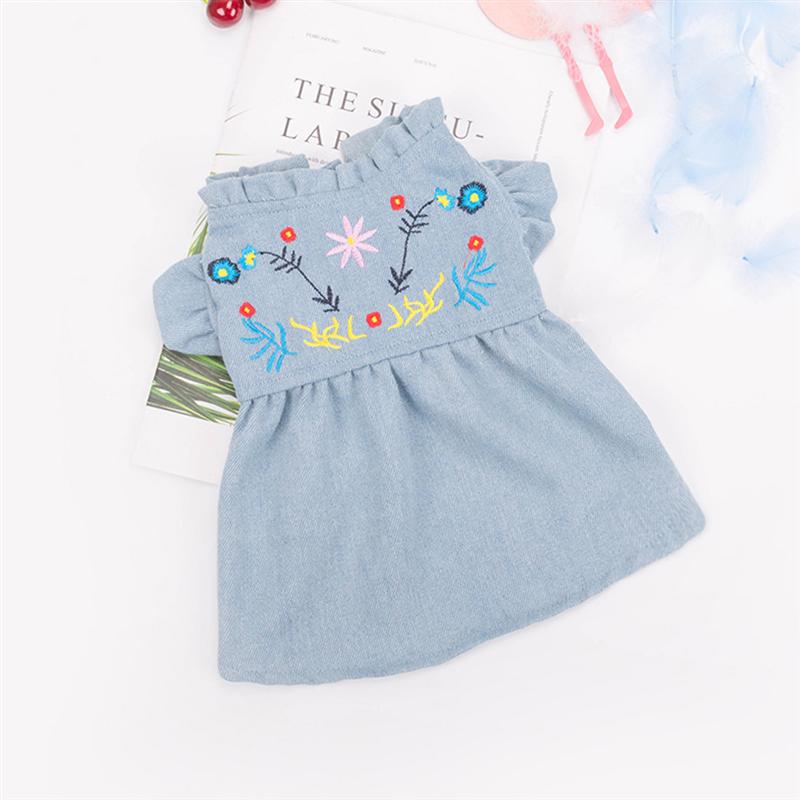 Impresión Floral perro flor vestido falda Denim chaleco bordado falda encantadora ropa acogedora mascota verano ropa chaleco camisas