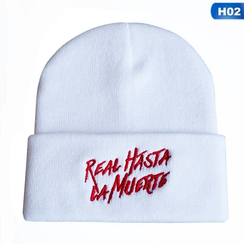 Real Hasta La Muerte sombrero hombre patrón de letra gorro de punto Simple Color sólido lana sombrero invierno cálido gorro Skullies sombrero al por mayor: 2