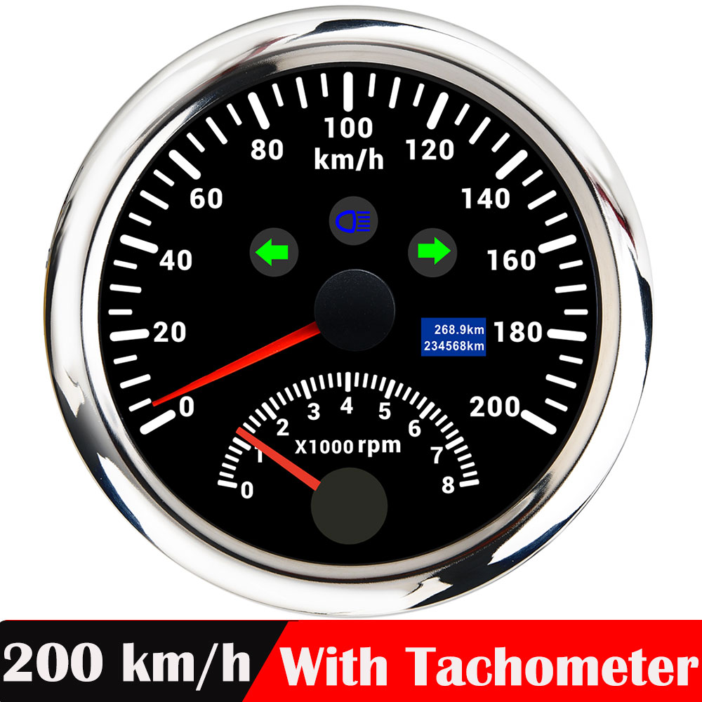 Universele 85Mm Gps Snelheidsmeter Gauge 120 Km/h 200 Km/h 200MPH Gps Speed Meter Kilometerteller Met Toerenteller 8000Rpm Met gps Antenne: 200KMH BS