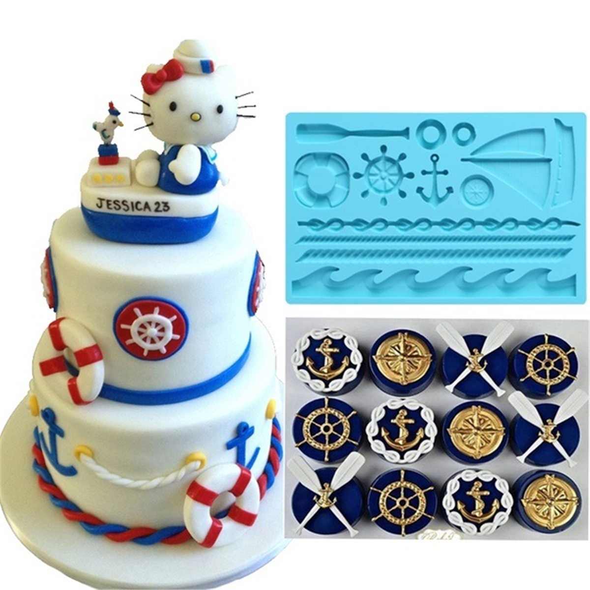 Moule à Fondant en forme de bateau Silicone | Ancre de bateau, moule à gâteau Paddle Wave, bricolage pâte à gomme Cupcake outil de décoration de chocolat 1 pièce