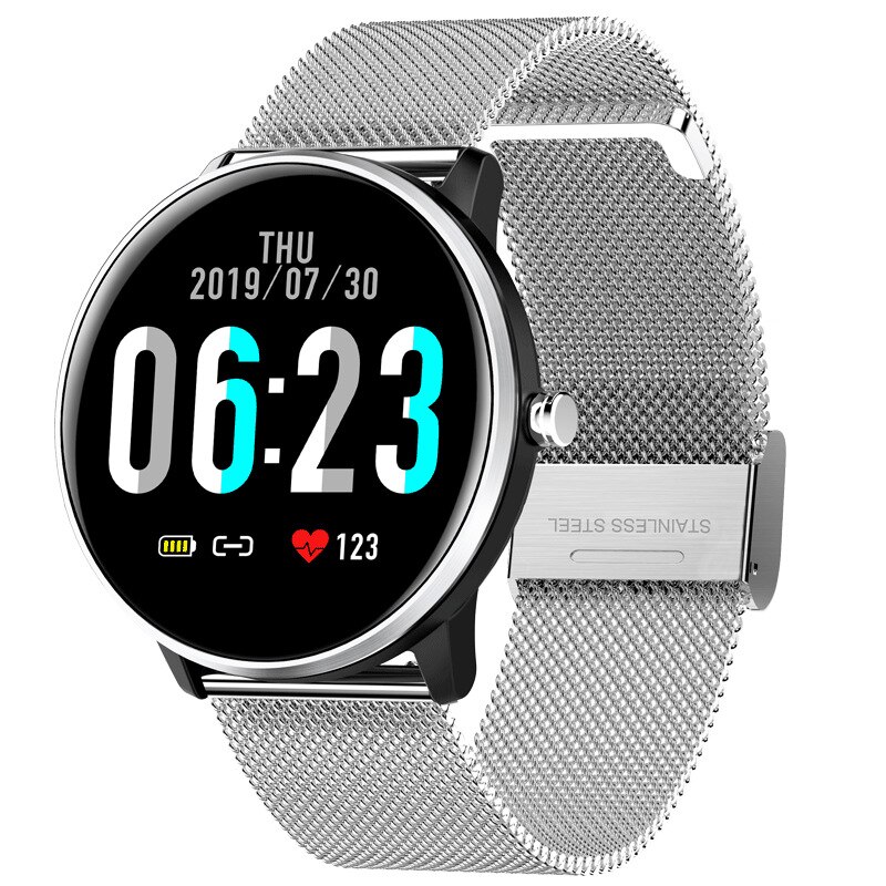 Smart Watch Full Screen Touch Smart Watch Waterproof IP68 Bracelet Sport Fitness Sleep Monitor Smart Watch For Android iOS: Silver Steel