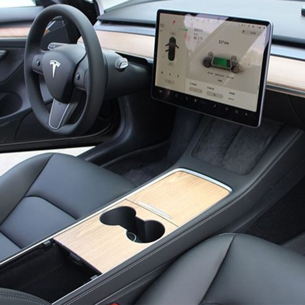 2PCS Car Central Control Panel Sticker Wood Center Console Model3/Y Interior Film Wood Grain For Tesla Model 3 Model Y