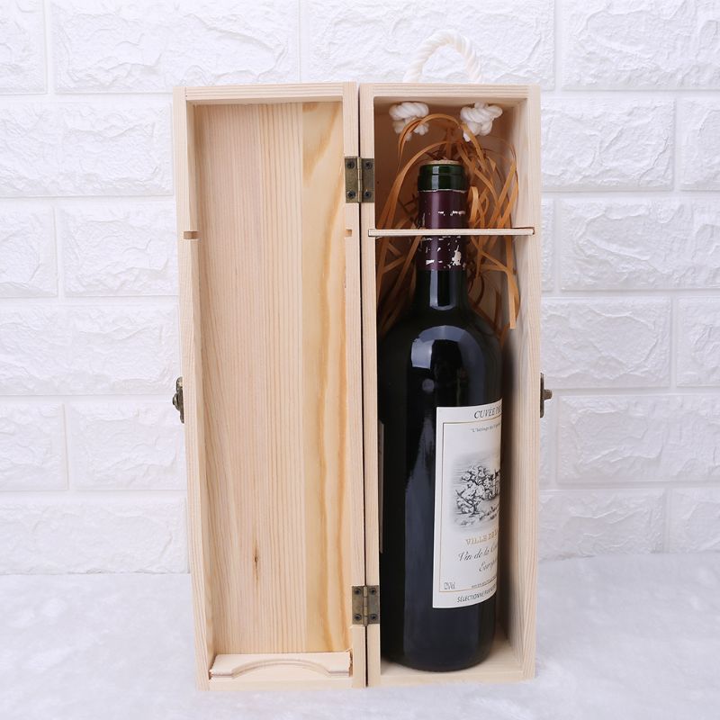 Retro Empty Single Bottle Red Wine Box Pine Wood Storage Case Container Carrier Grape Whiskey Packing Box