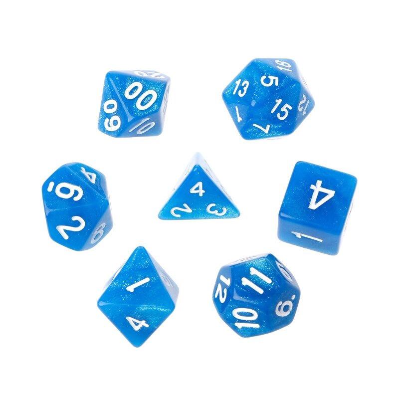 7Pcs Flickering Polyhedral Dice For Dragon Pathfinder D20 D12 2xD10 D8 D6 D4 W0YB: Blue