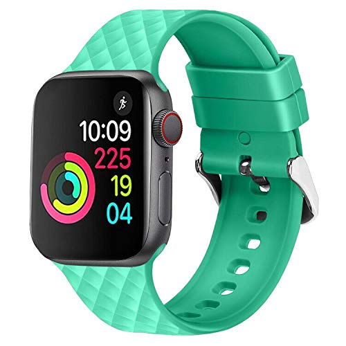 Bracelet en Silicone pour Apple watch 6 se, 38mm 42mm iwatch 40mm 44mm, bracelet de ceinture à motif rhombique, iwatch série 6 5 4 3 2 1: cyan / 38mm or 40mm