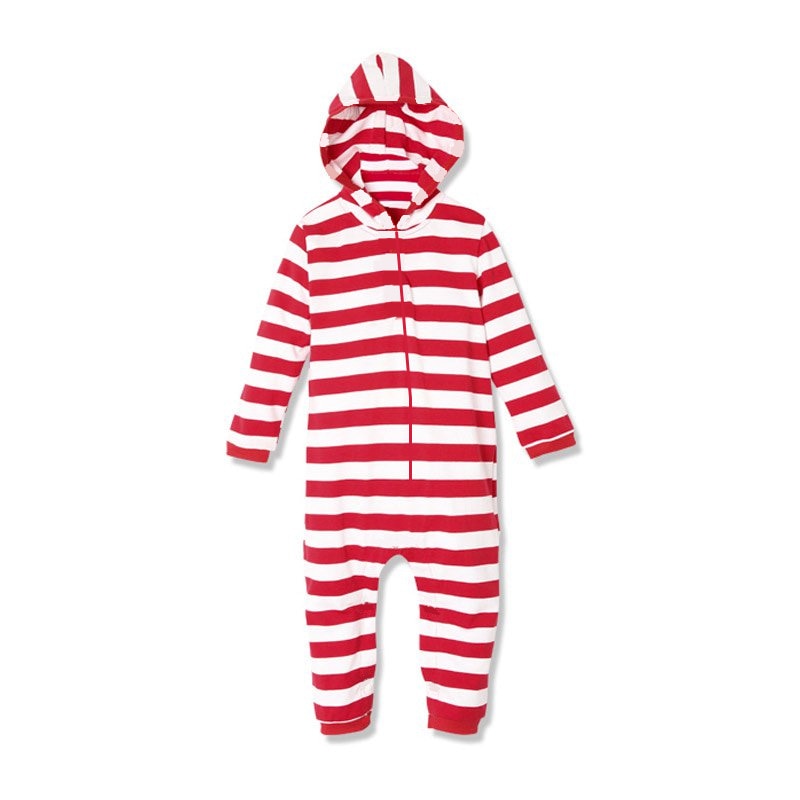 Stribet julefamilie matchende pyjamassæt afslappet far mor børn hættetrøje langærmet jumpsuit forældre barn nattøj jakkesæt jul